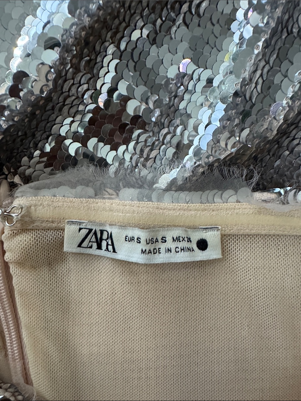Zara Strapless Silver Metallic Sequin Midi Tube Dress Size Small - Picture 11 of 12